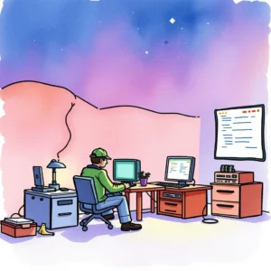 Test execution recorder: Record and summarize test execution activities 4 Person recording test activities in a cozy workspace at night.