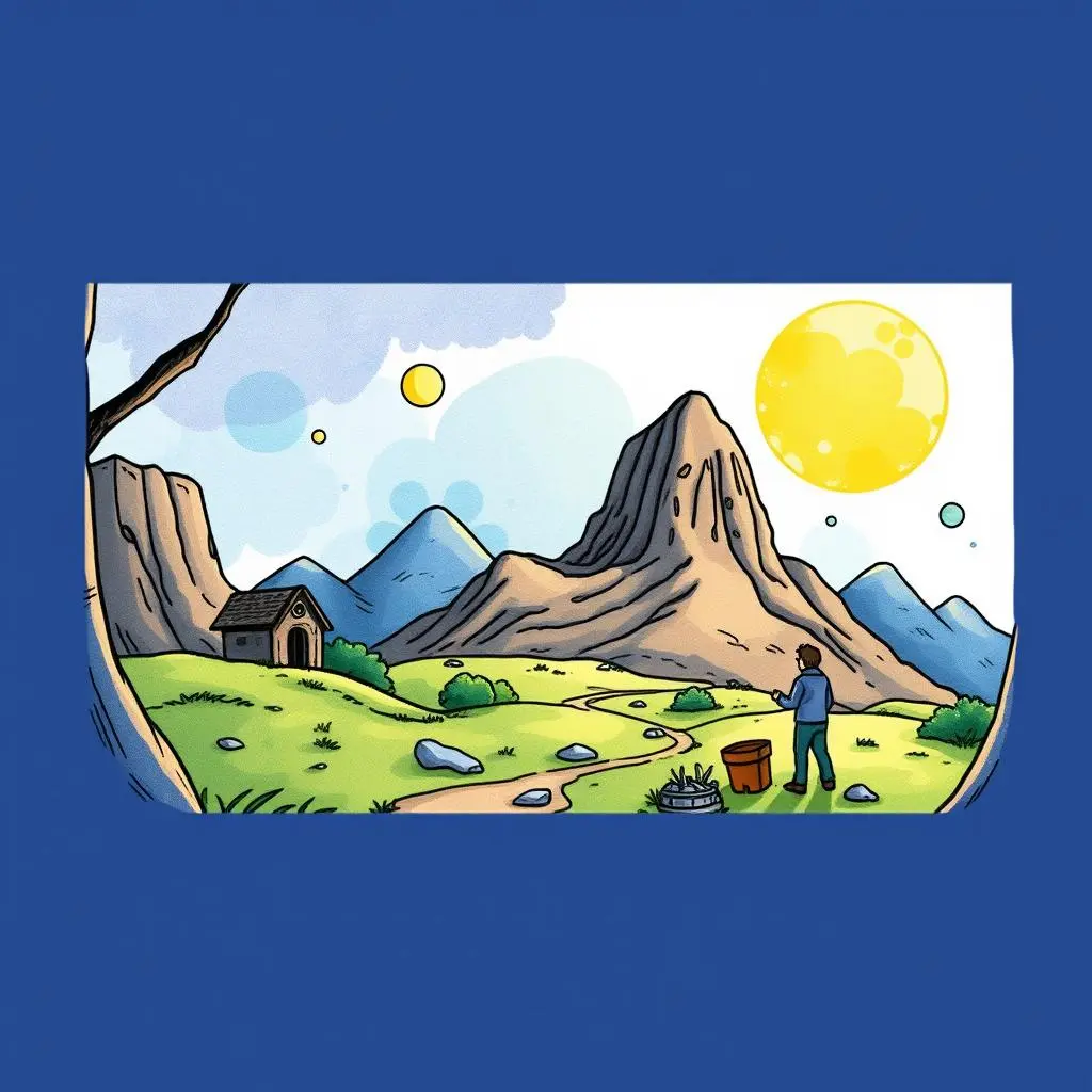 Readme generator: Automatically create or update repository readme files 1 A person standing on a path by mountains, looking over a green landscape under a sunny sky