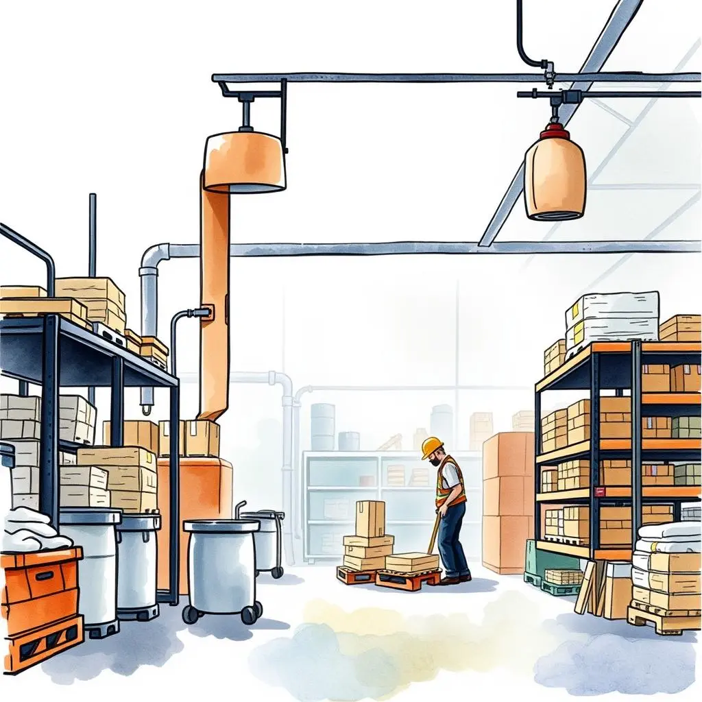 Inventory optimizer: Enhance stock management for efficiency 1 A worker in a manufacturing warehouse optimizes inventory management with boxes and carts.