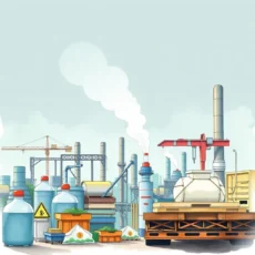 Large industrial factory scene showcasing processes for waste reduction in manufacturing.