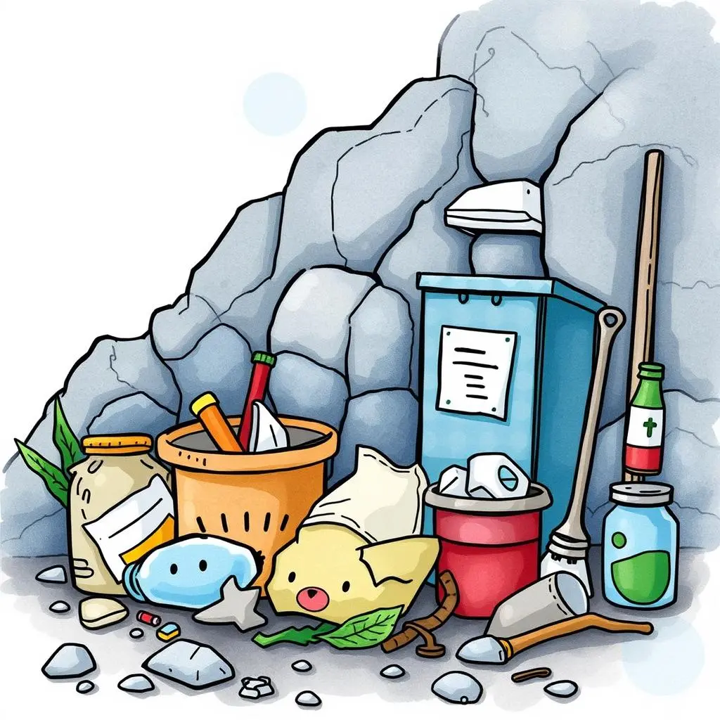Colorful illustration of waste items for a waste reduction planning tool.