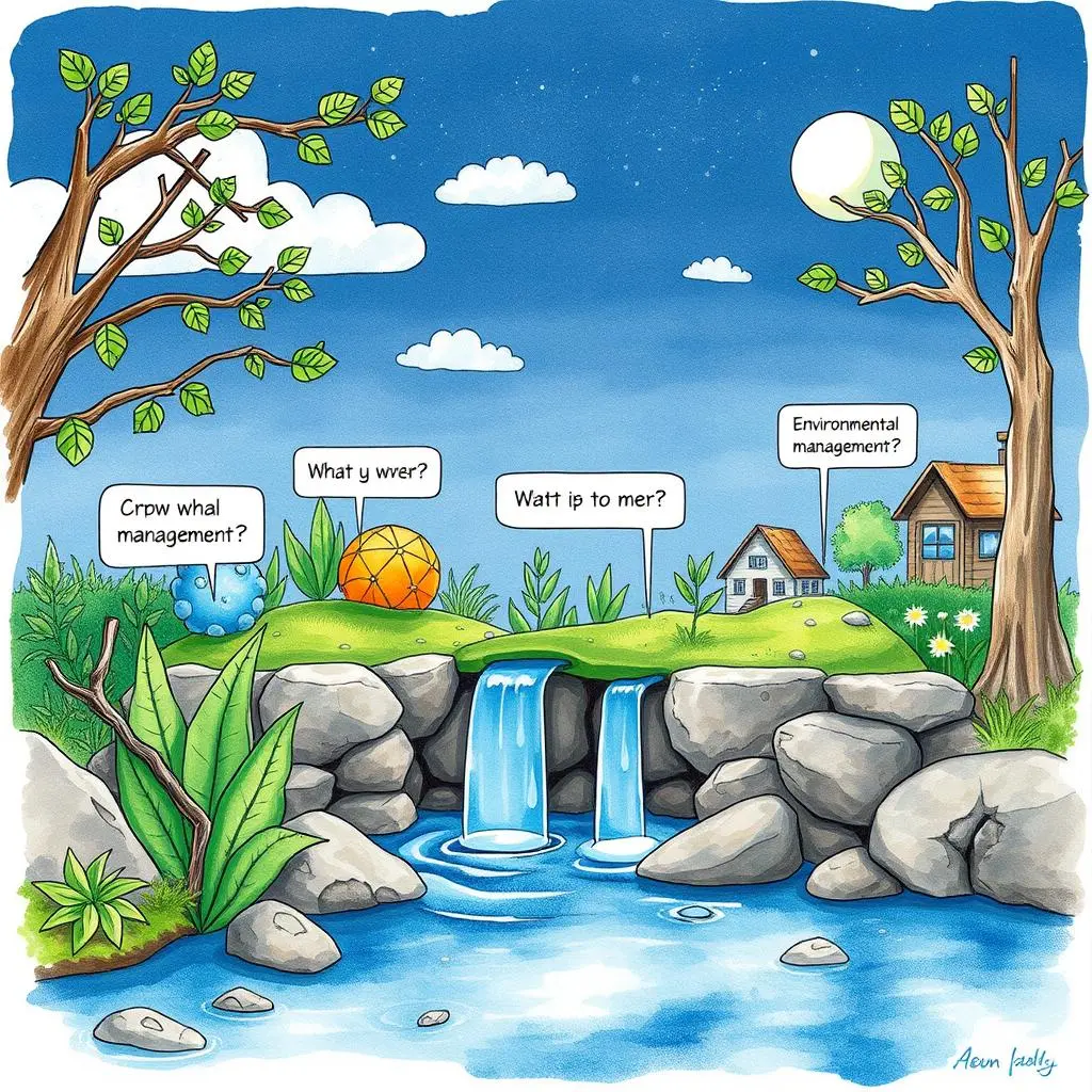 Sustainability communication assistant: Craft messages for water sustainability 1 A colorful illustration depicting water conservation messaging for csr engagement.