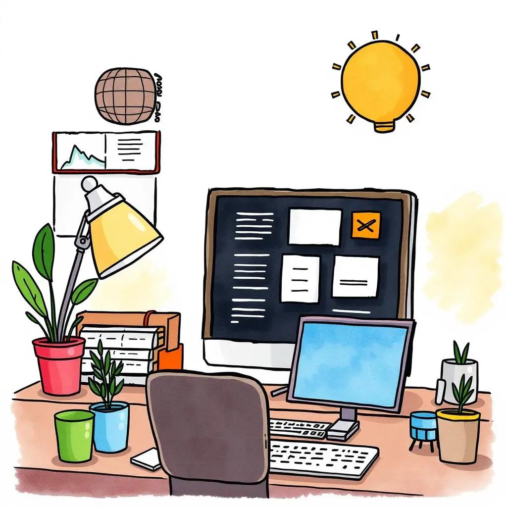Competitor analysis writer: Summarize competitor strategies for your website development 1 An organized workspace with a computer and plants for digital strategy.