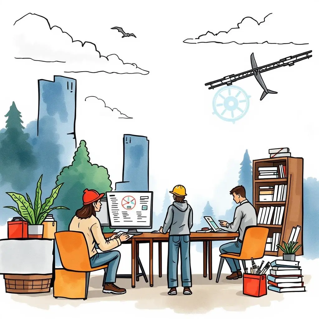 Employee skill assessment report: Generate detailed skill evaluation documents 1 Efficient teamwork in a vibrant office, focusing on employee skill assessment tools for workforce planning.