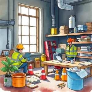 Occupational safety training writer: Produce effective safety training texts 2 A safety training specialist evaluates workplace safety materials in a storage area.