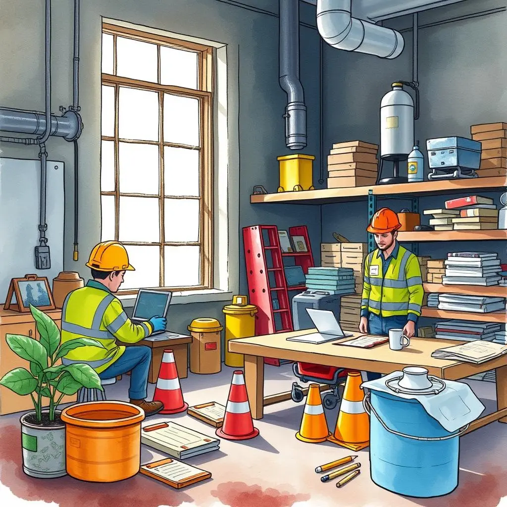 Occupational safety training writer: Produce effective safety training texts 1 A safety training specialist evaluates workplace safety materials in a storage area.