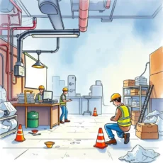Workers analyzing training needs in a safety-focused environment.