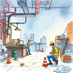 Training needs analyzer: Identify specific training needs for staff 2 Workers analyzing training needs in a safety-focused environment.