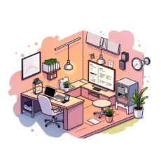 Illustration of a modern workspace showcasing efficiency data analysis tools.