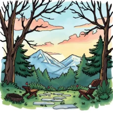 Scenic view of mountains and chairs, symbolizing reflection and connection.