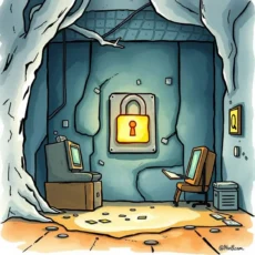 Access breach monitor concept with computer and locked padlock