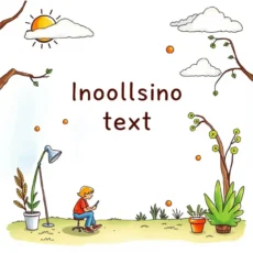 A child simplifying text outdoors, surrounded by nature and playful elements.