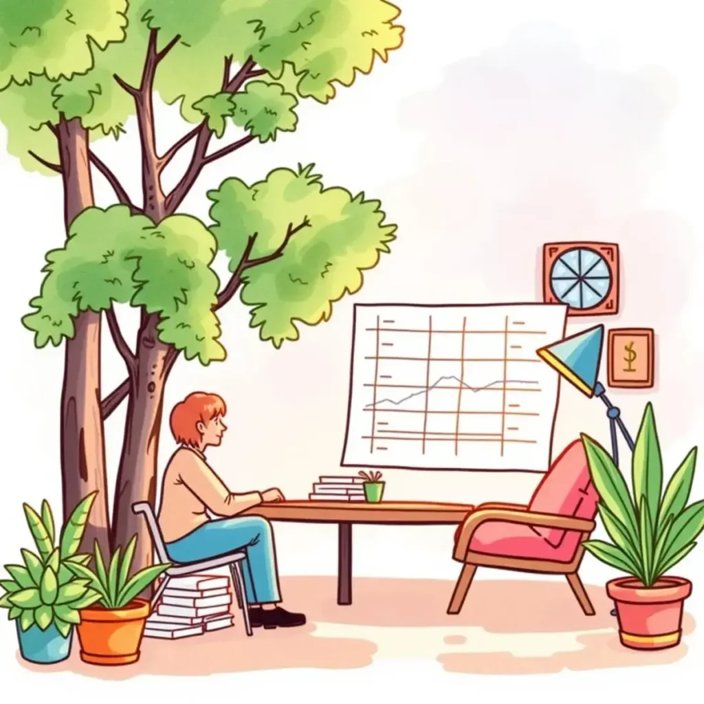 Account balance reconciliation writer: Summarize account balance reconciliations quickly 1 Person analyzing financial data surrounded by plants and greenery.