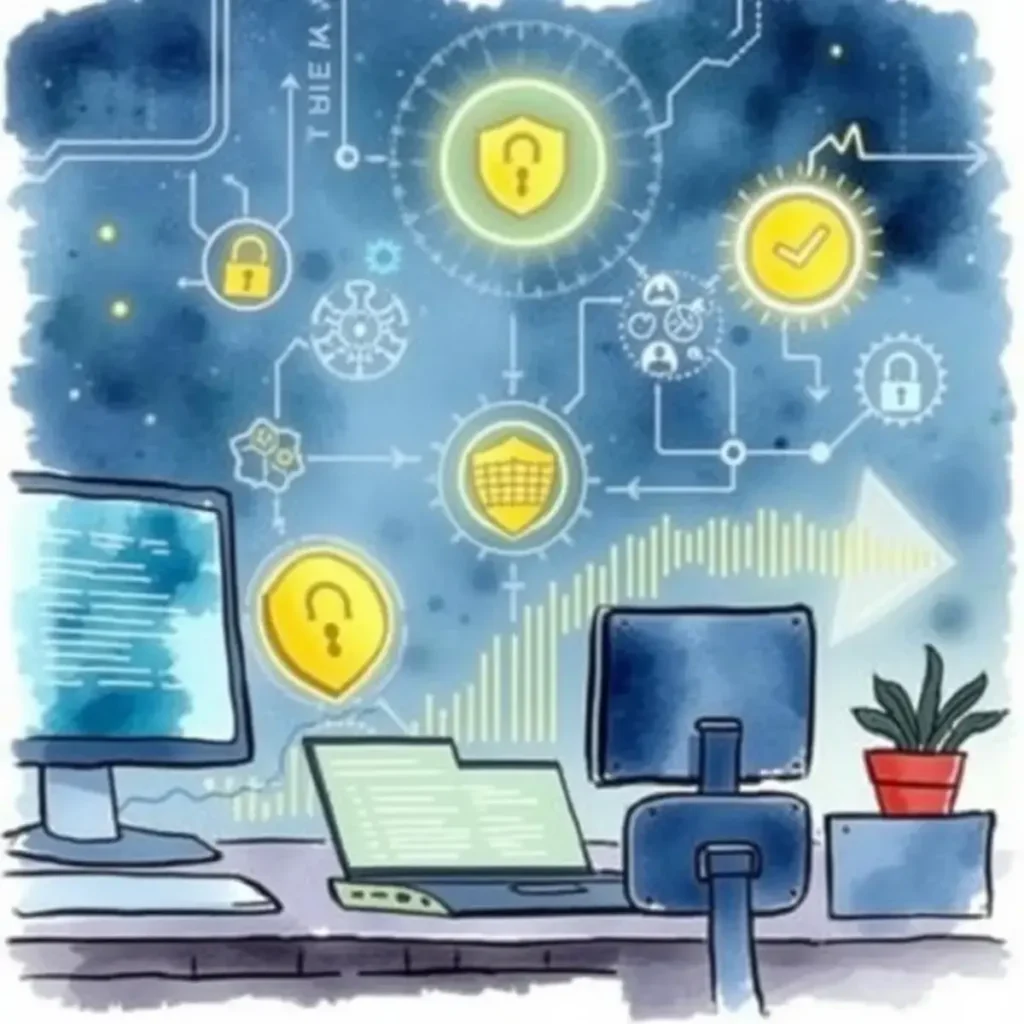 Activity log summarizer: Generate summaries of user actions 1 Illustration depicting user activity monitoring tools and data protection icons.
