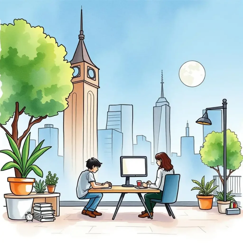After-sales inquiry responder: Tailor responses for customer questions 1 Two professionals discuss customer inquiries in a modern, sunny office setting.