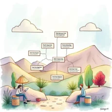 Illustration of users mapping out AI journey processes outdoors.