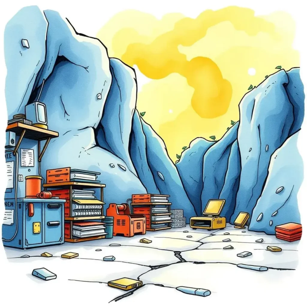 A digital illustration of a storage area filled with data archives.