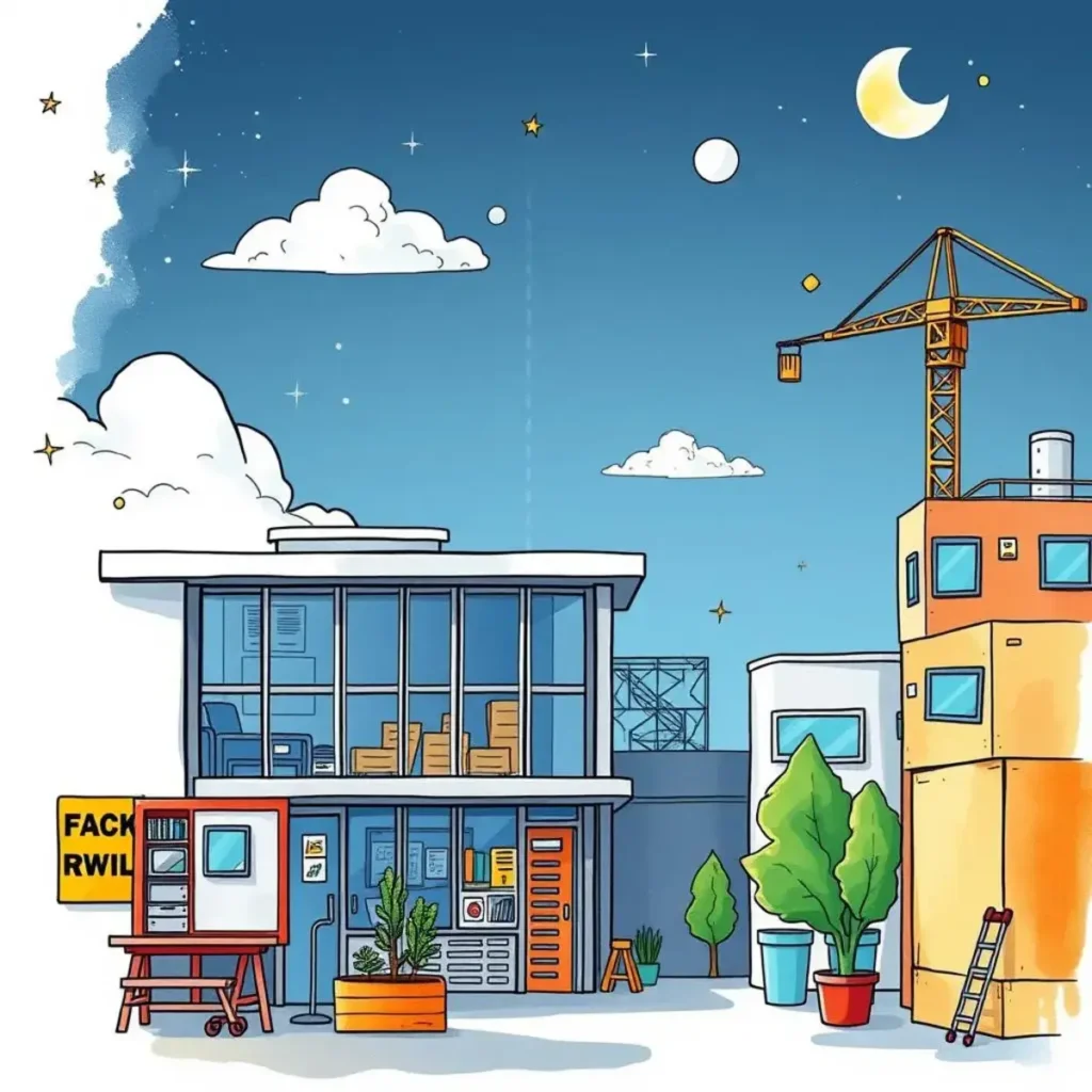 Asset lifecycle manager: Create overviews of asset lifecycle management 1 A modern administrative building with construction elements, showcasing asset lifecycle management tools in action.