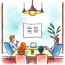 Team strategizing around a conference table during a project meeting.