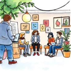 Team brainstorming audience segments in a creative workspace.