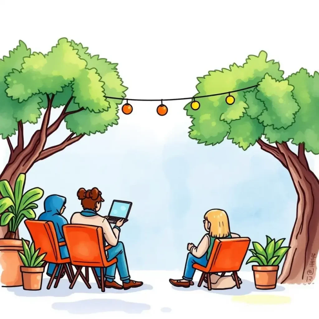 Engagement optimization suggestion: Provide recommendations to boost engagement based on behavior 1 Engaged marketing professionals discussing strategies in a serene outdoor setting.