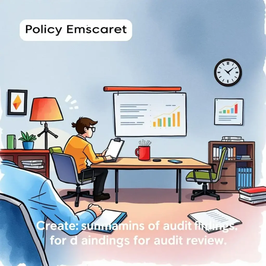 Audit finding summarizer: Create summaries of audit findings for review 1 Person summarizing audit findings in a modern office setting.