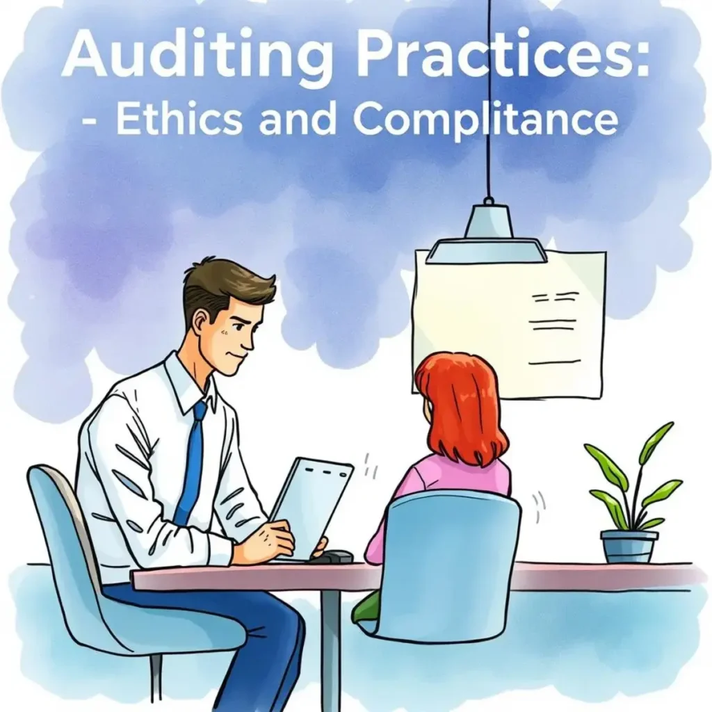 Audit objective articulator: Clearly articulate objectives for auditing processes 1 Auditing Practices scene with a man and woman discussing compliance objectives in an office setting