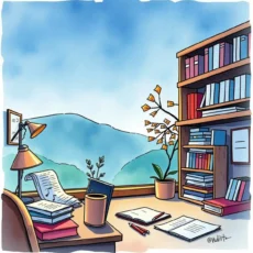 A serene workspace featuring books and documents, ideal for audit planning tasks.