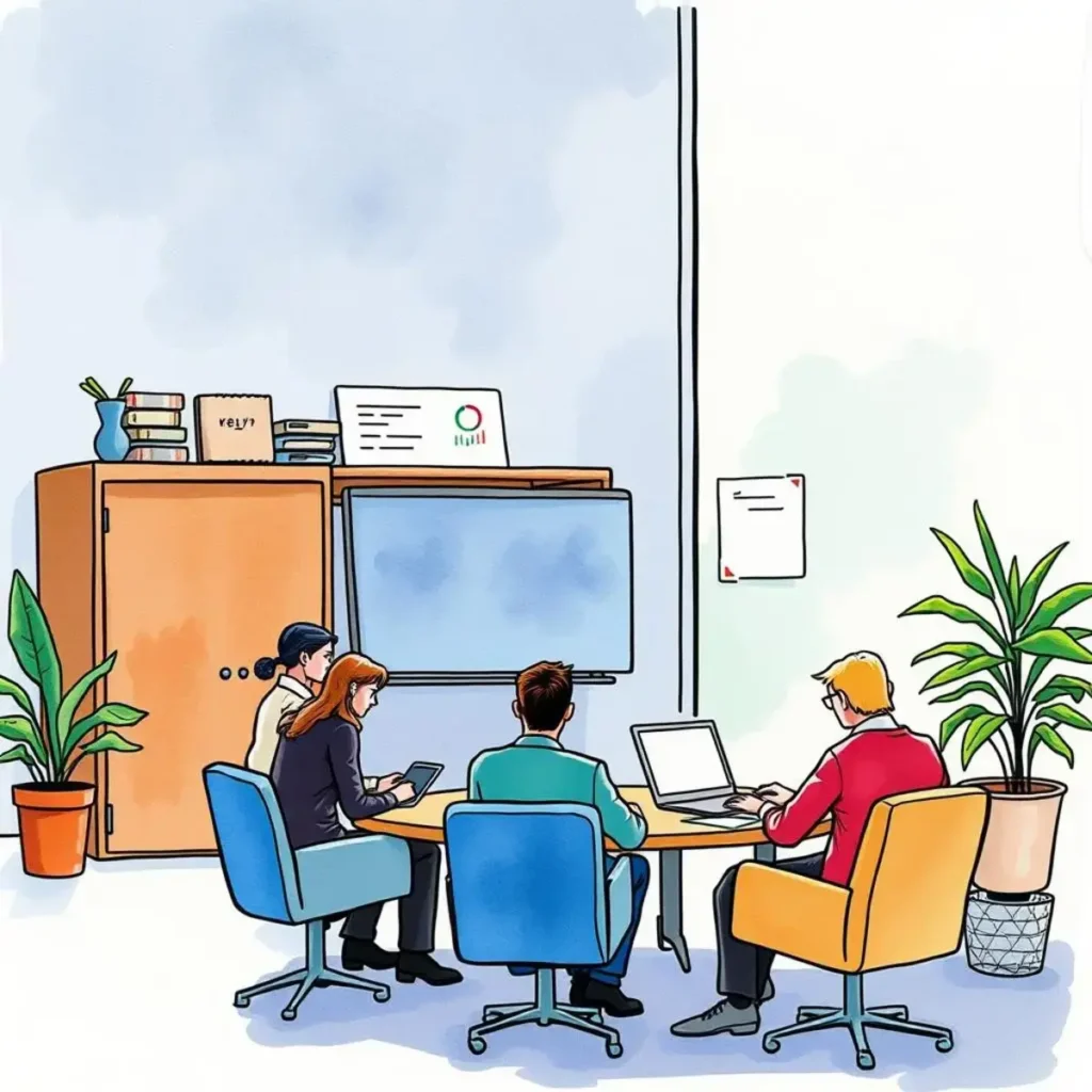 Audit review generator: Provide structured outputs for audit evaluation meetings 1 Audit review meeting with professionals discussing quality audit evaluations at a conference table