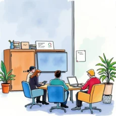 Audit review meeting with professionals discussing quality audit evaluations at a conference table