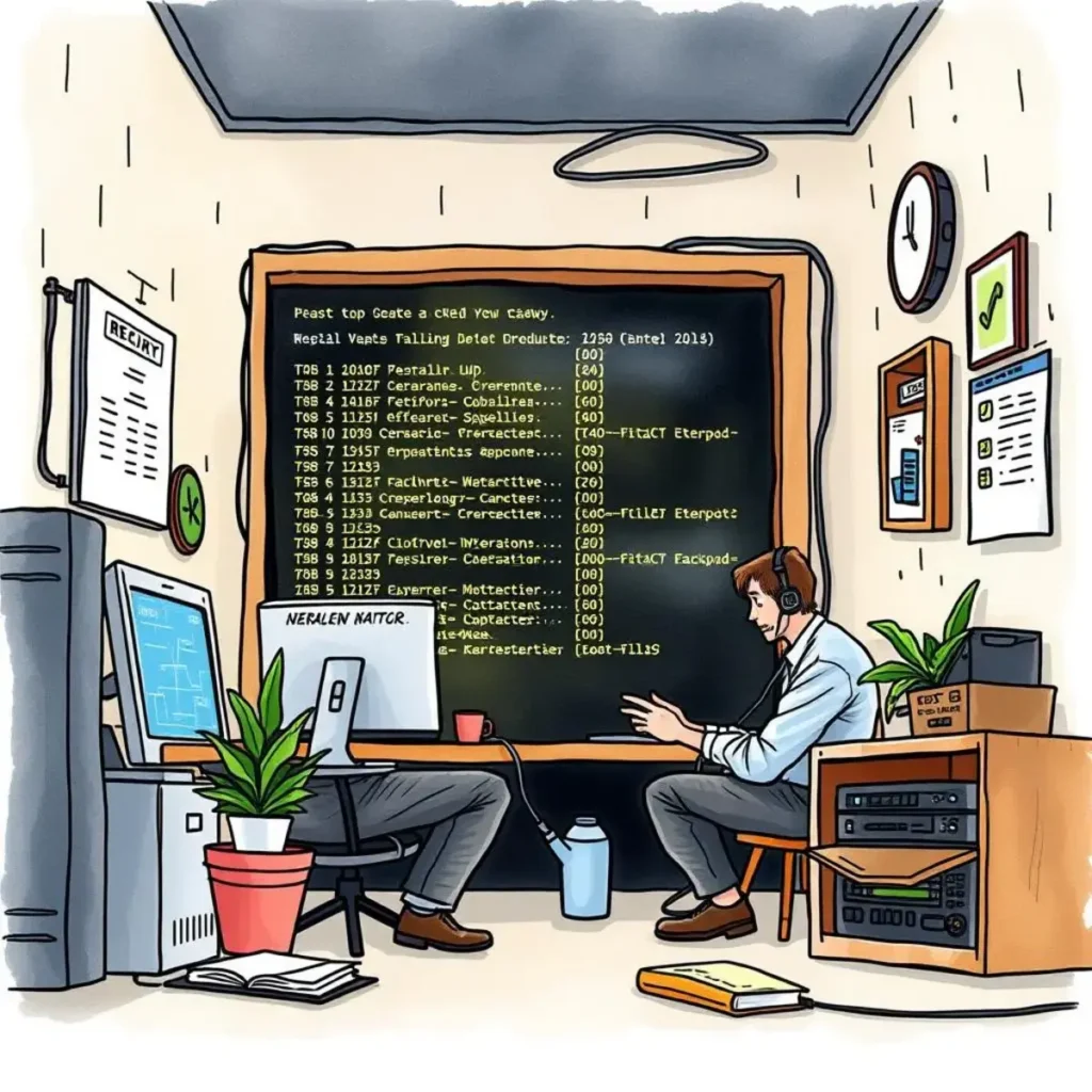 Backup log summarizer: Concisely summarize backup log entries for review 1 IT professional summarizing backup logs on a computer screen.