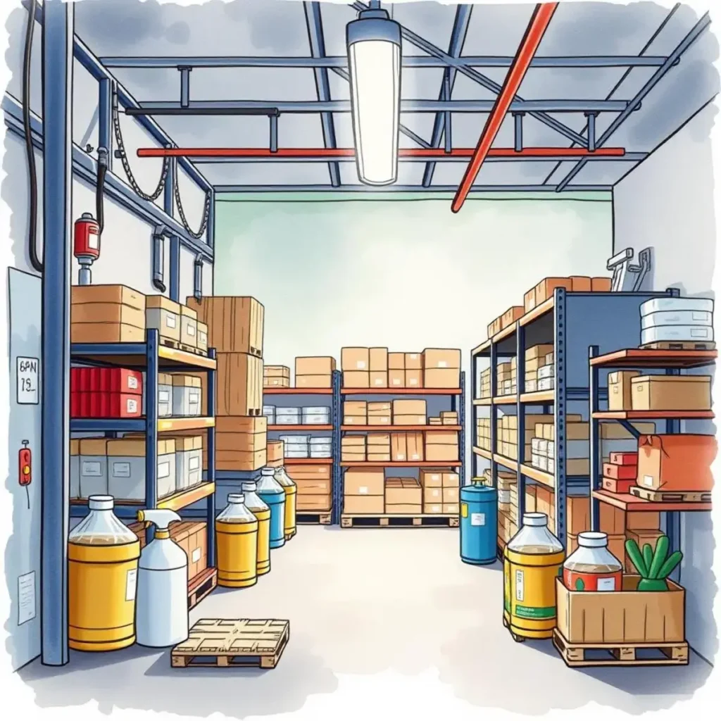 Batch comparison insight generator: Generate insights comparing product batches 1 Warehouse interior showcasing organized product batches in storage.