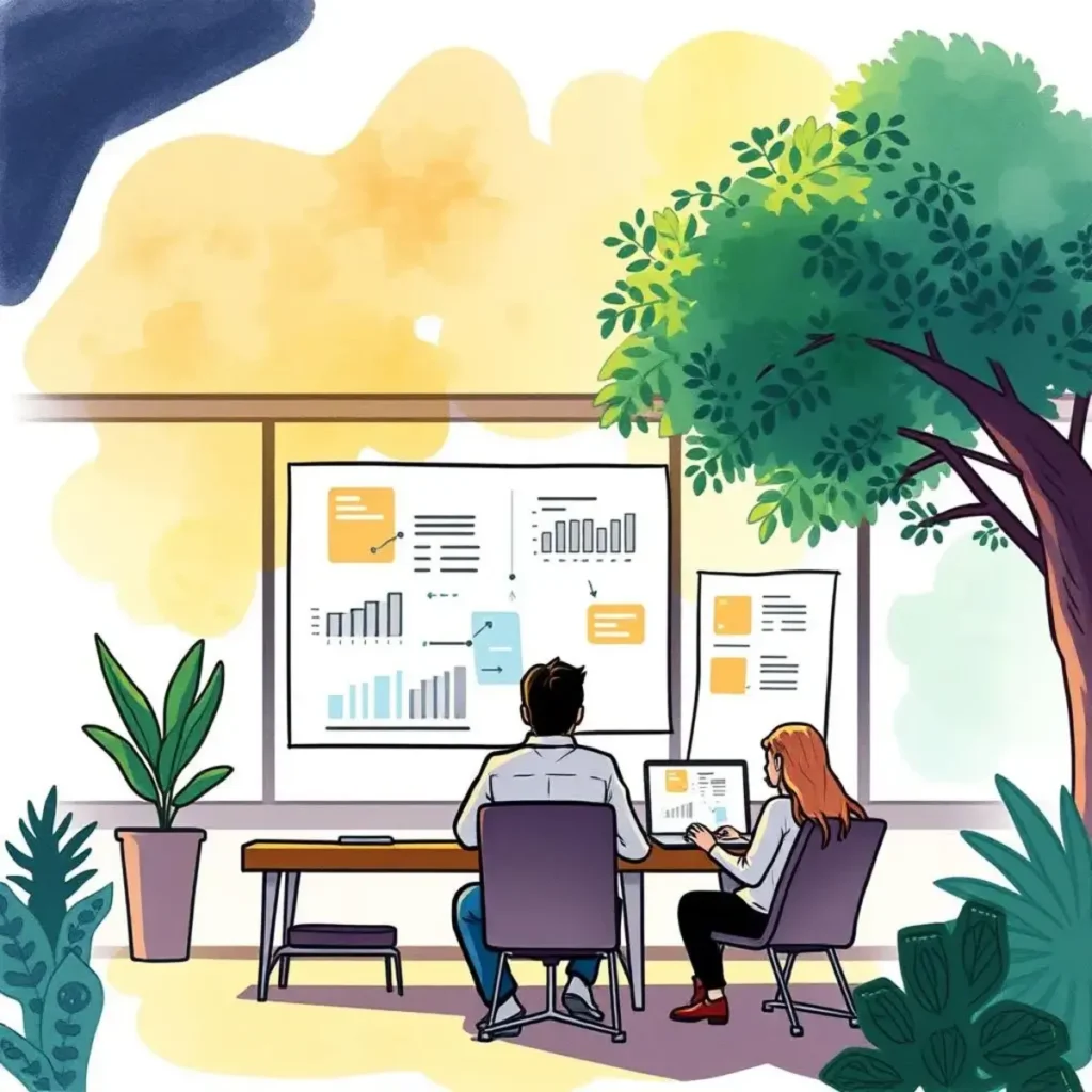 Behavioral insights extractor: Identify key customer behaviors and trends 1 Professionals analyzing customer behavior data in a modern office setting.