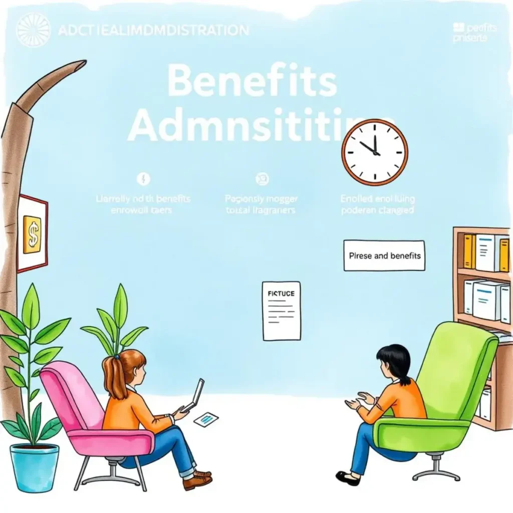 Enrollment process explanation builder: Outline the steps for the enrollment process clearly 1 Illustration of hr staff discussing the enrollment process for benefits administration.