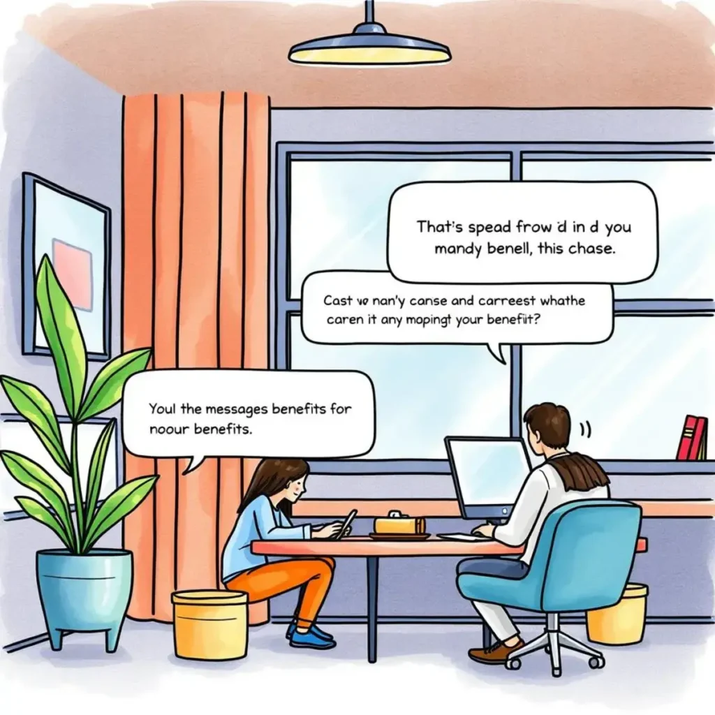 DialogueCraft: The Advanced AI Dialogue Writer 1 Illustration of a benefits communication tool for onboarding assistance.