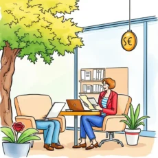 Two professionals discussing employee benefits adjustments in a cozy office setting.