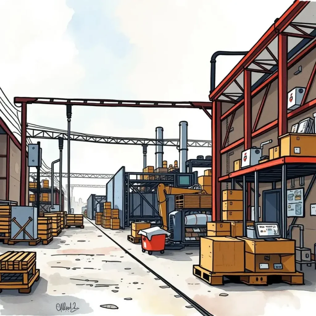 Bottleneck identification tool: Detect potential delays in production processes 1 Bottleneck Identification Tool in a busy manufacturing facility with stacked boxes and equipment