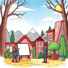 Two brand strategists collaborating outdoors near a blank presentation board.