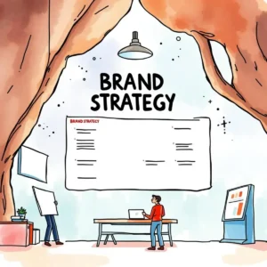 Illustration of individuals developing a brand strategy framework.
