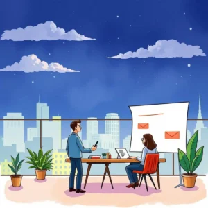 A professional discussion about employer branding in a vibrant office setting.