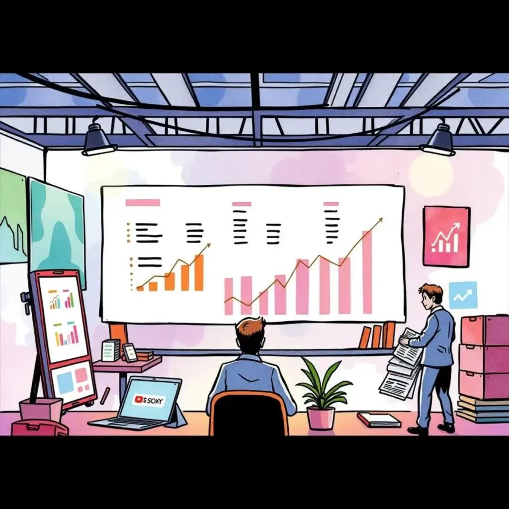 Budget proposal generator: Create detailed campaign budget plans 1 Professionals analyzing budget data in a modern marketing office.
