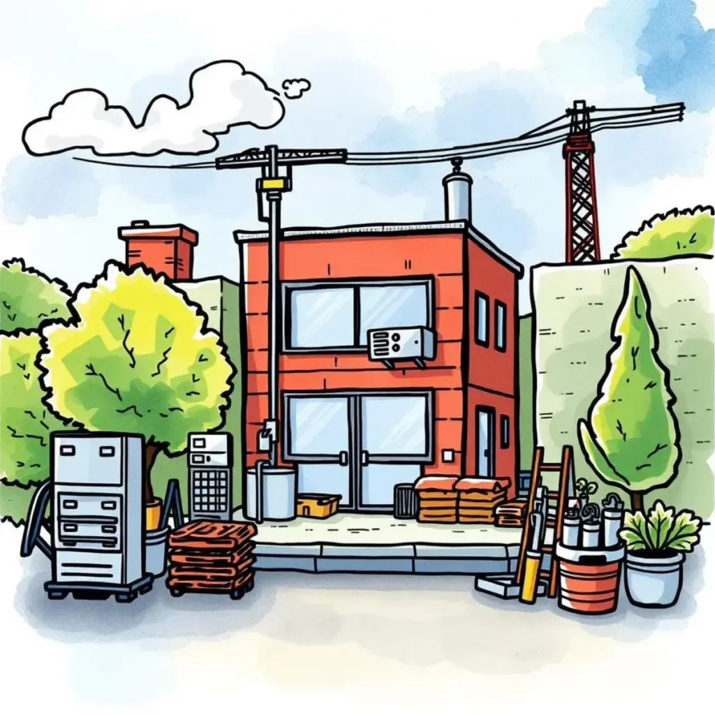 Budget tracker generator: Develop optimized budget plans easily 1 Colorful illustration of a maintenance facility with tools and materials.