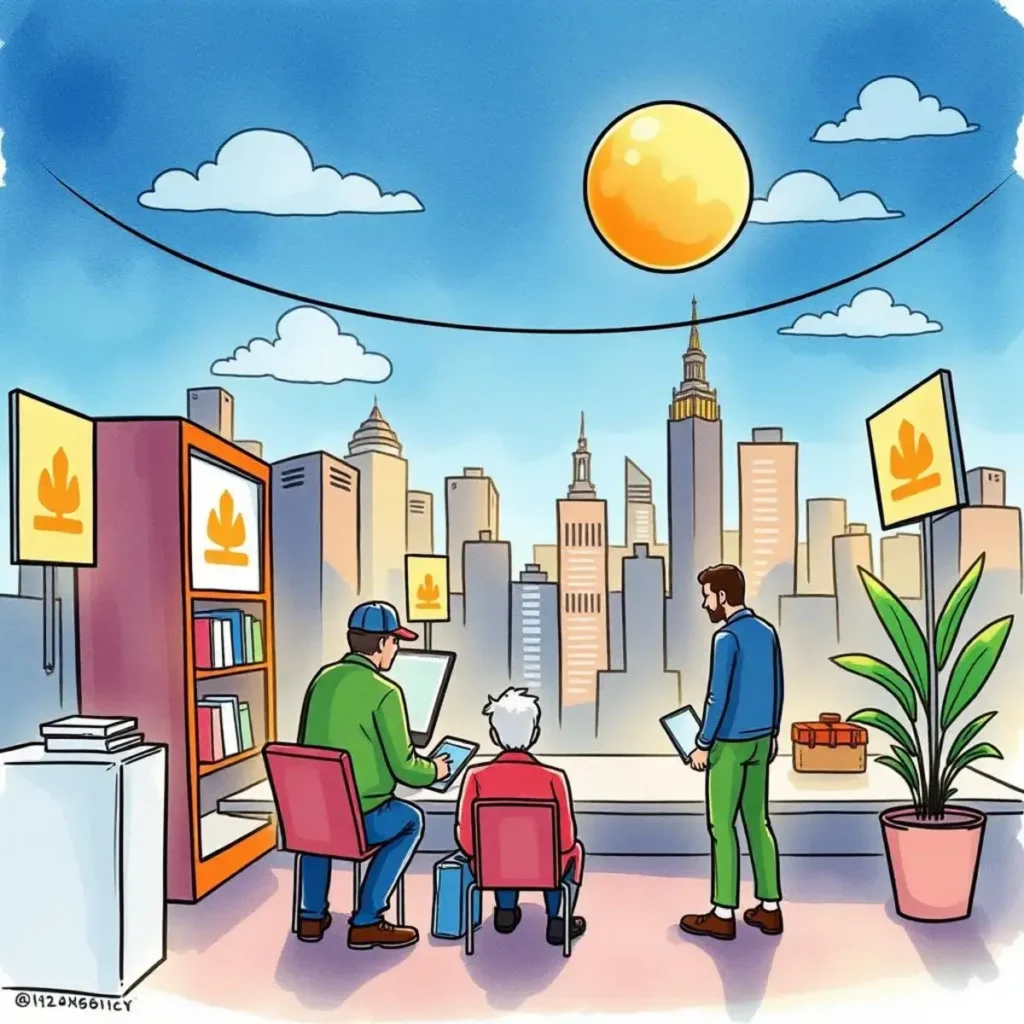 Campaign timeline generator: Automate your advertising campaign schedules 1 Three professionals collaborate in an office with a city view.