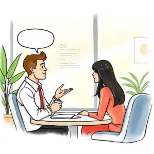 Candidate engagement during a job negotiation between two professionals in an office setting