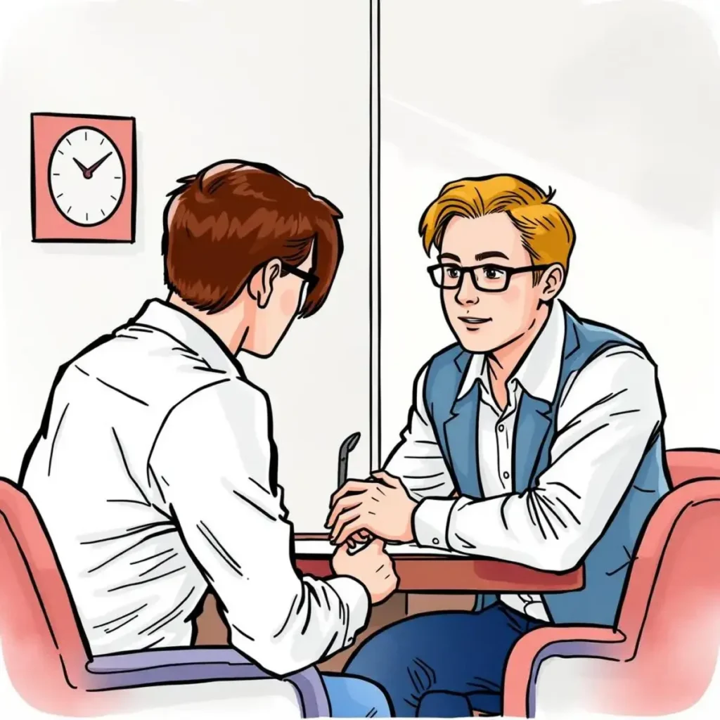 Candidate feedback evaluator: Analyze candidate responses for insights 1 Two professionals discussing candidate evaluations in an interview setting.