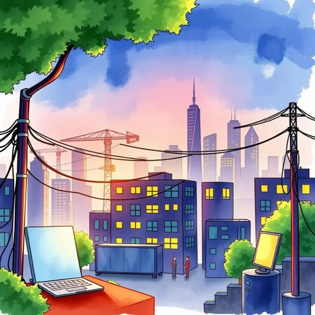 Capacity planner: Plan network capacity to meet demands 1 Colorful urban scene illustrating network planning and engineering concepts.