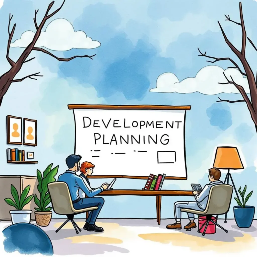 Feedback response creator: Automate tailored responses to feedback given 1 Feedback Response Creator tool visualizing career development planning in a modern office setting.