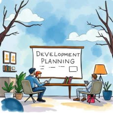 Feedback Response Creator tool visualizing career development planning in a modern office setting.