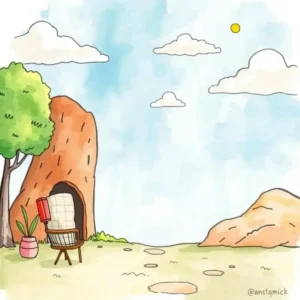 Illustration depicting a serene landscape with a change management theme.