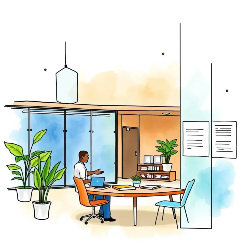 Response analyzer: Summarize comments on change initiatives 1 Professional analyzing feedback in a modern office environment.